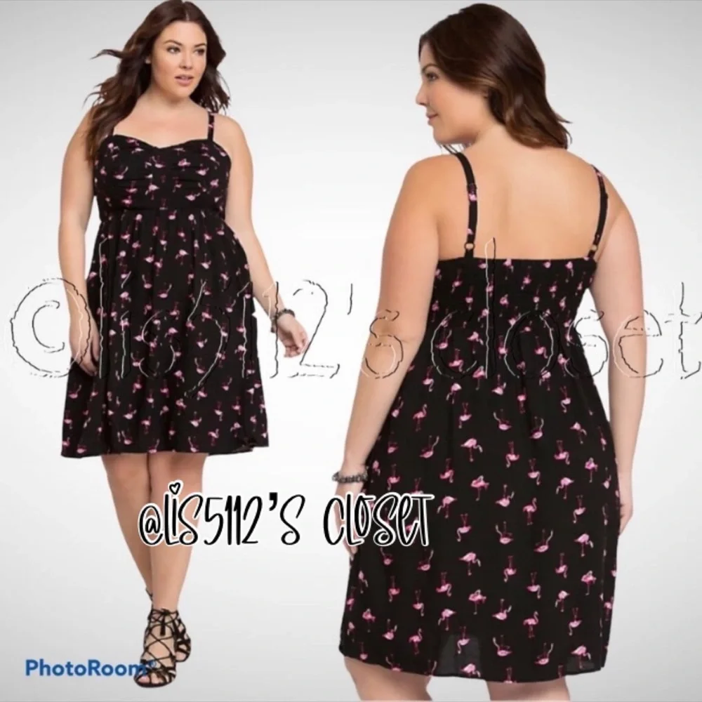 Torrid Black & Pink Flamingo Print Challis Sundress Dress 3X - Picture 7 of 16